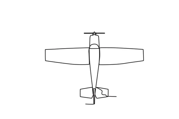 空中を飛んでいるレトロな飛行機 ヴィンテージプレーンワンライン図面 — ストックベクタ