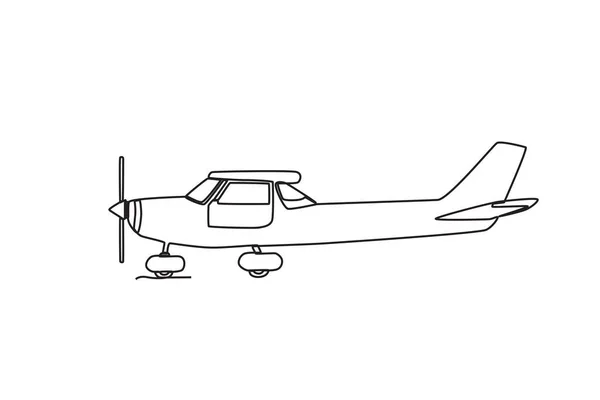 Seitenansicht Des Propellerflugzeugs Davor Oldtimer Flugzeug Einlinien Zeichnung — Stockvektor