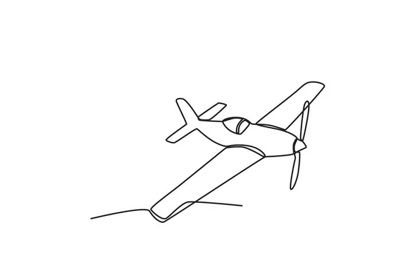 Starożytny Samolot Powietrzu Vintage Płaszczyzna Jednoliniowy Rysunek — Wektor stockowy