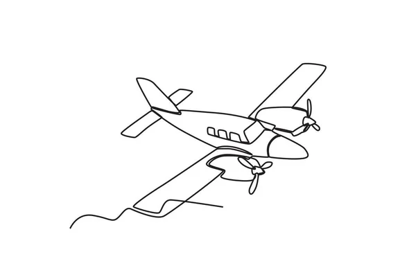 Frontansicht Eines Flugzeugs Mit Zwei Propellern Oldtimer Flugzeug Einlinien Zeichnung — Stockvektor