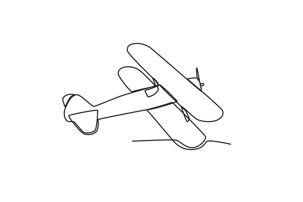 2組の翼を持つ古代の飛行機 ヴィンテージプレーンワンライン図面 — ストックベクタ