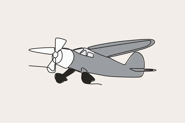 Ilustração Cores Avião Descolagem Desenho Uma Linha Avião Vintage — Vetor de Stock