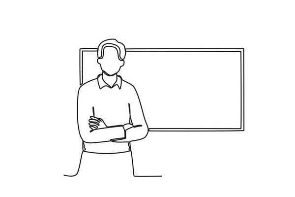 Ein Stolzer Mann Der Sich Unterricht Präsentiert Präsentation Einzeilige Zeichnung — Stockvektor
