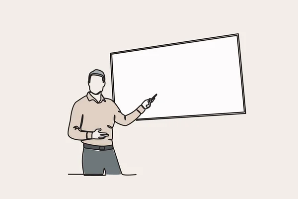 Ilustração Colorida Homem Apresentando Seu Relatório Apresentação Desenho Uma Linha —  Vetores de Stock