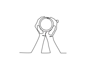 Bir fincan sıcak kahvenin üst görüntüsü. Uluslararası kahve günü tek sıra çizimi