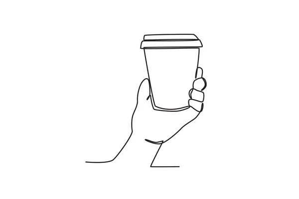 Een Kop Koffie Vasthouden Internationale Koffie Dag Een Lijn Tekening — Stockvector