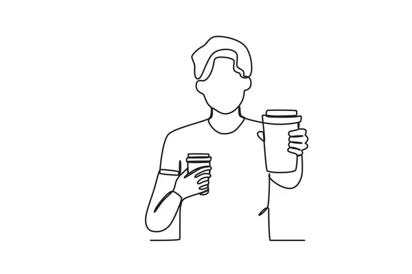 Мужчина Дал Чашку Кофе Своему Другу Однолинейный Рисунок Международный День — стоковый вектор