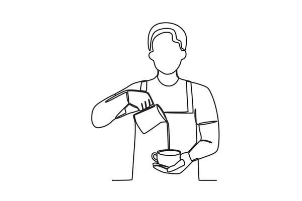 Бариста Готовит Кофе Однолинейный Рисунок Международный День Кофе — стоковый вектор