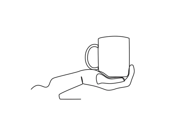 Рука Держащая Стакан Кофе Однолинейный Рисунок Международный День Кофе — стоковый вектор