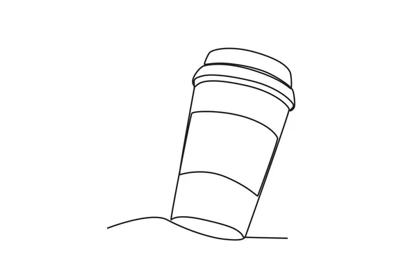 一杯热咖啡 国际咖啡日单线绘图 — 图库矢量图片