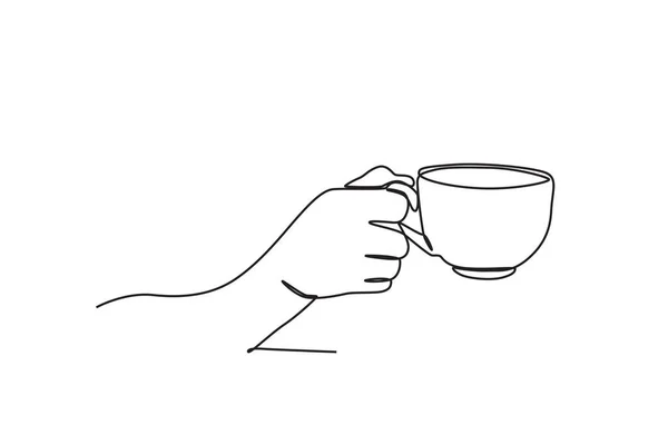 Рука Выбрасывает Чашку Кофе Однолинейный Рисунок Международный День Кофе — стоковый вектор