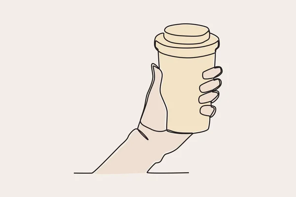 Farbige Illustration Einer Hand Die Eine Tasse Heißen Kaffee Hält — Stockvektor