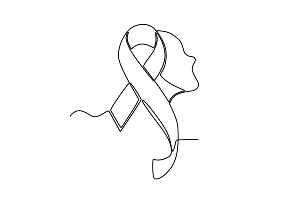 Ribbon Woman Face Breast Cancer Awareness Month One Line Drawing — Stock Vector