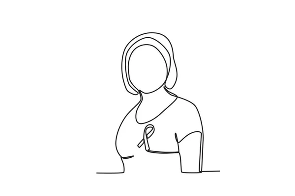 Une Femme Porte Ruban Sur Poitrine Mois Sensibilisation Cancer Sein — Image vectorielle