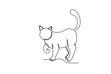 Bir bacağı havada bir kedi duruyor. Dünya hayvan günü tek satırlık çizim