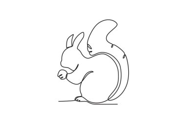 Bir sincap ön bacakları havada oturur. Dünya hayvan günü tek satırlık çizim