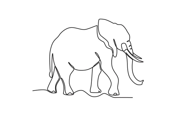 一头大象在动物园里散步 世界动物日单线绘图 — 图库矢量图片