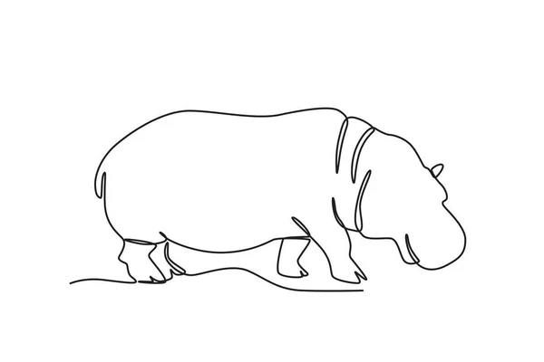 Gran Hipopótamo Gordo Día Mundial Los Animales Dibujo Una Línea — Vector de stock