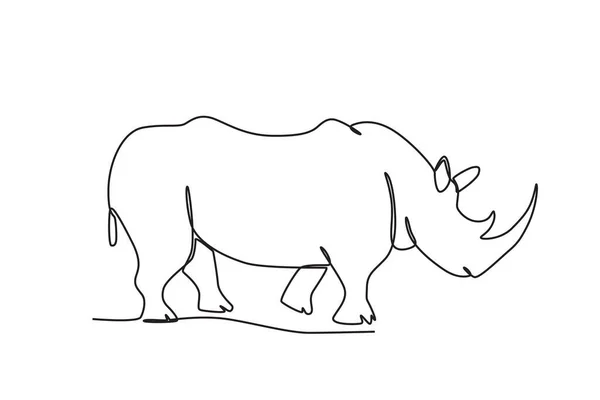 Rinoceronte Caminando Día Mundial Los Animales Dibujo Una Línea — Vector de stock
