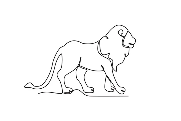 Forest Lion Walking World Animal Day One Line Drawing — Stock Vector