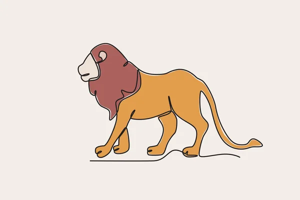 在森林里散步的狮子的彩图 世界动物日单线绘图 — 图库矢量图片