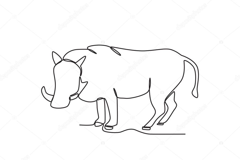 A cow in the rice field. World animal day one-line drawing