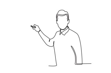 Bir öğretmen öğrencilere bakarken ders verir. Dünya öğretmeni günü tek satırlık çizim