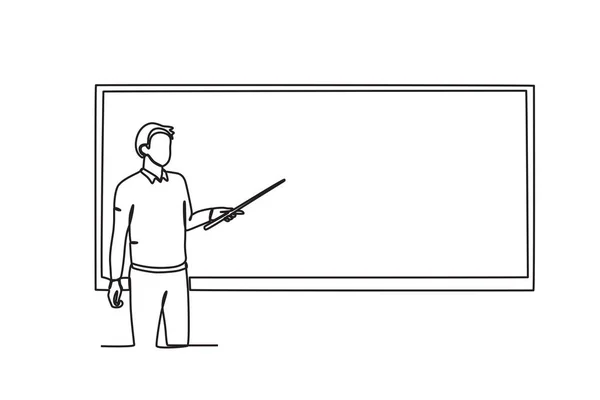老师在课堂上教书 世界教师日单线绘图 — 图库矢量图片