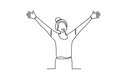 Bir kadın mutlu bir şekilde gülümsedi. Dünya gülümseme günü tek satırlık çizim