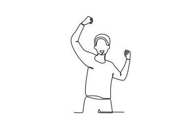 Gülümseyen bir adam yumruklarını yumrukladı. Dünya gülümseme günü tek satırlık çizim