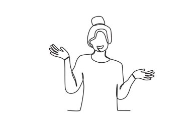 Güzel bir kadın mutlu bir ifadeyle gülümsedi. Dünya gülümseme günü tek satırlık çizim