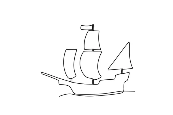 Ship Symbolizing Columbus Day Celebrations Colombus Day One Line Drawing — Stock Vector