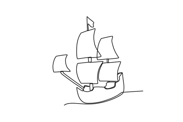 Framifrån Ett Segelfartyg Colombus Dag Ett Linje Ritning — Stock vektor