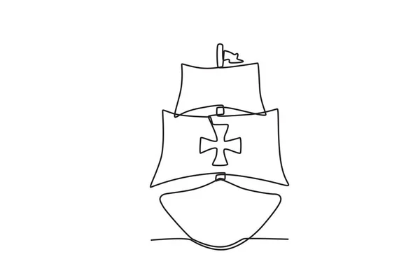 Büyük Yelkenli Bir Gemi Colombus Günü Tek Satırlık Çizim — Stok Vektör
