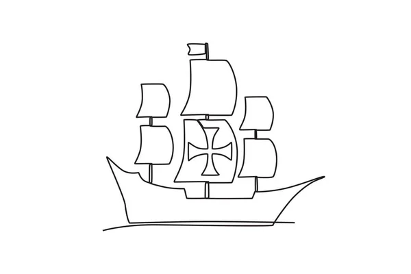Ein Schiff Feiert Den Tag Des Kolumbus Kolumbus Tag Einzeiler — Stockvektor