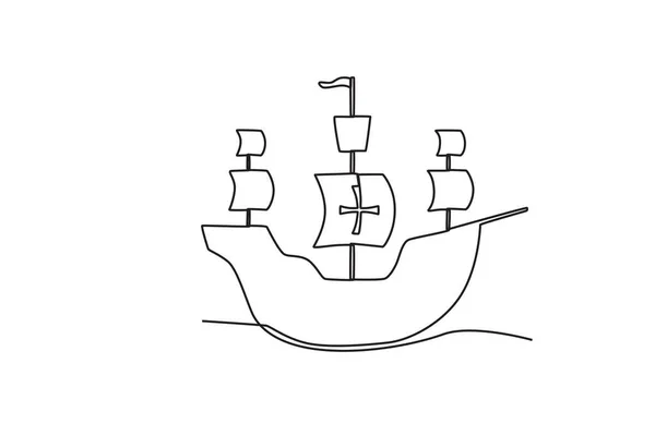 一艘具有现代设计的船哥伦比亚巴士日单线绘图 — 图库矢量图片