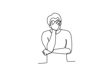 Bir adam depresyondaydı. Dünya Ruh Sağlığı Günü çizimleri