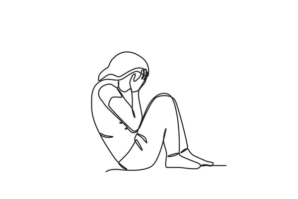 Mladá Žena Depresi Světový Den Duševního Zdraví Jednořádkové Kreslení — Stockový vektor
