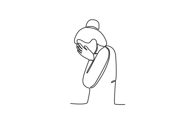 一个女人因为沮丧而哭泣 世界精神健康日单线绘图 — 图库矢量图片