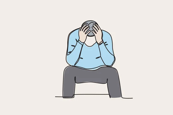 Illustrazione Colorata Uomo Depresso Giornata Mondiale Della Salute Mentale Disegno — Vettoriale Stock