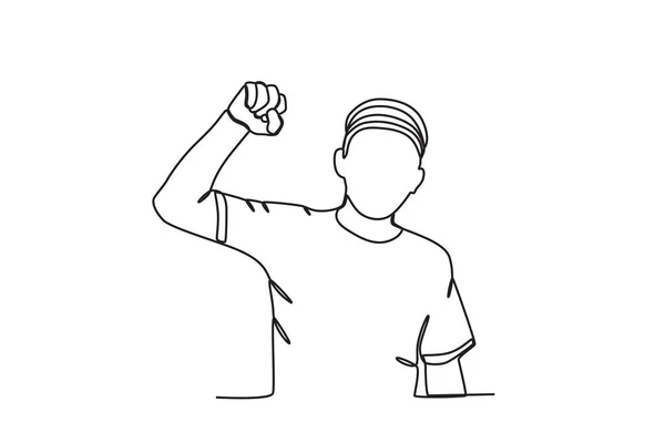Man Clenched His Fists Youth Pledge One Line Drawing — Stock Vector