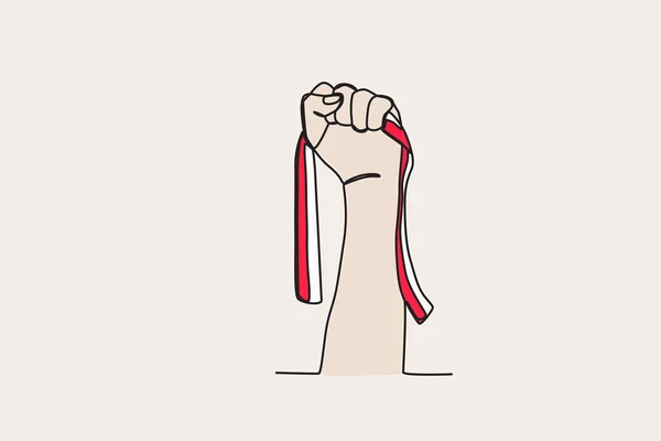 Ilustração Colorida Uma Mão Segurando Uma Bandeira Jovens Penhor Desenho — Vetor de Stock