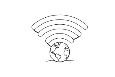 Bir dünya ve bir internet ağı. Uluslararası İnternet Günü tek satırlık çizim