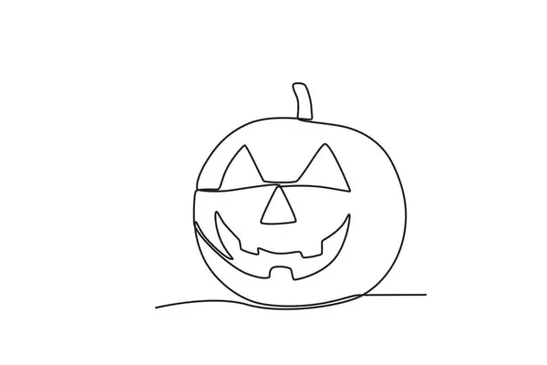 Ein Gruseliger Kürbis Für Eine Halloween Party Einzeilige Zeichnung Halloween — Stockvektor