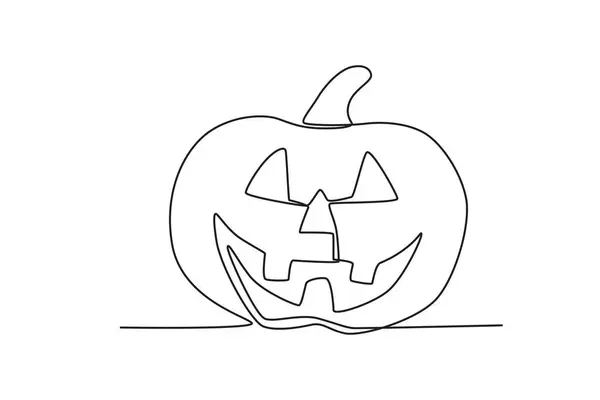 Labu Yang Menakutkan Pesta Halloween Gambar Satu Baris Halloween - Stok Vektor