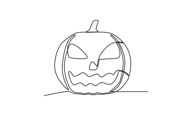 Pumpkin Halloween Party Concept Halloween One Line Drawing — Stock Vector