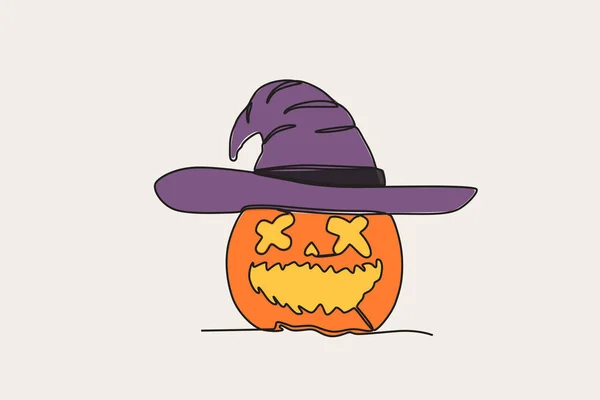 Ilustración Color Una Calabaza Para Celebración Halloween Dibujo Una Línea — Archivo Imágenes Vectoriales