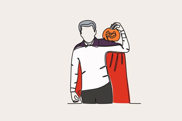 Kolorowa Ilustracja Mężczyzny Strasznym Kostiumie Halloween Rysunek Jednowierszowy — Wektor stockowy