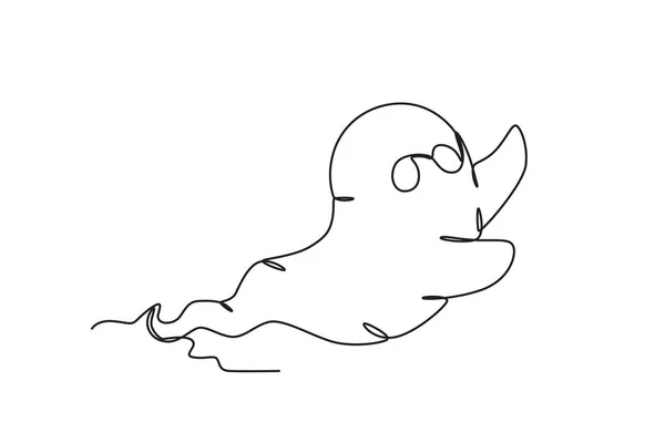 空飛ぶ幽霊が人間を怖がらせている ゴーストワンライン図面 — ストックベクタ
