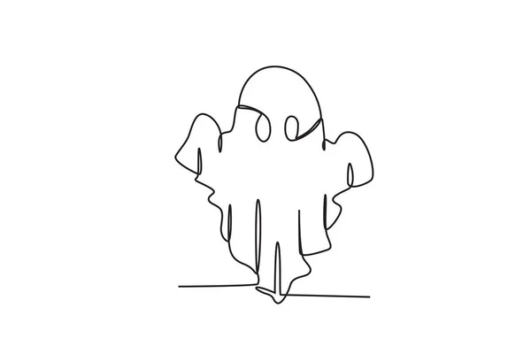 Una Espeluznante Ilustración Fantasma Fantasma Dibujo Una Línea — Archivo Imágenes Vectoriales